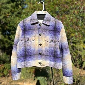 Wilfred Free Purple and Cream Plaid Wool Jacket
